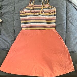 Pact W’s Bliss Stripe/Canyon Clay Fit & Flare Strappy Dress L